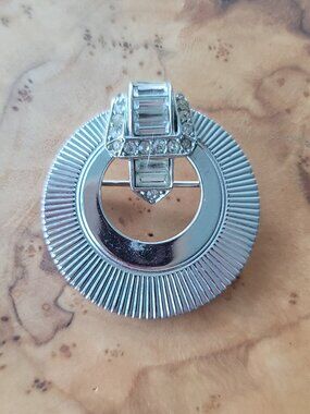 Vintage Rhinestone & Silver Circle Brooch by Boucher